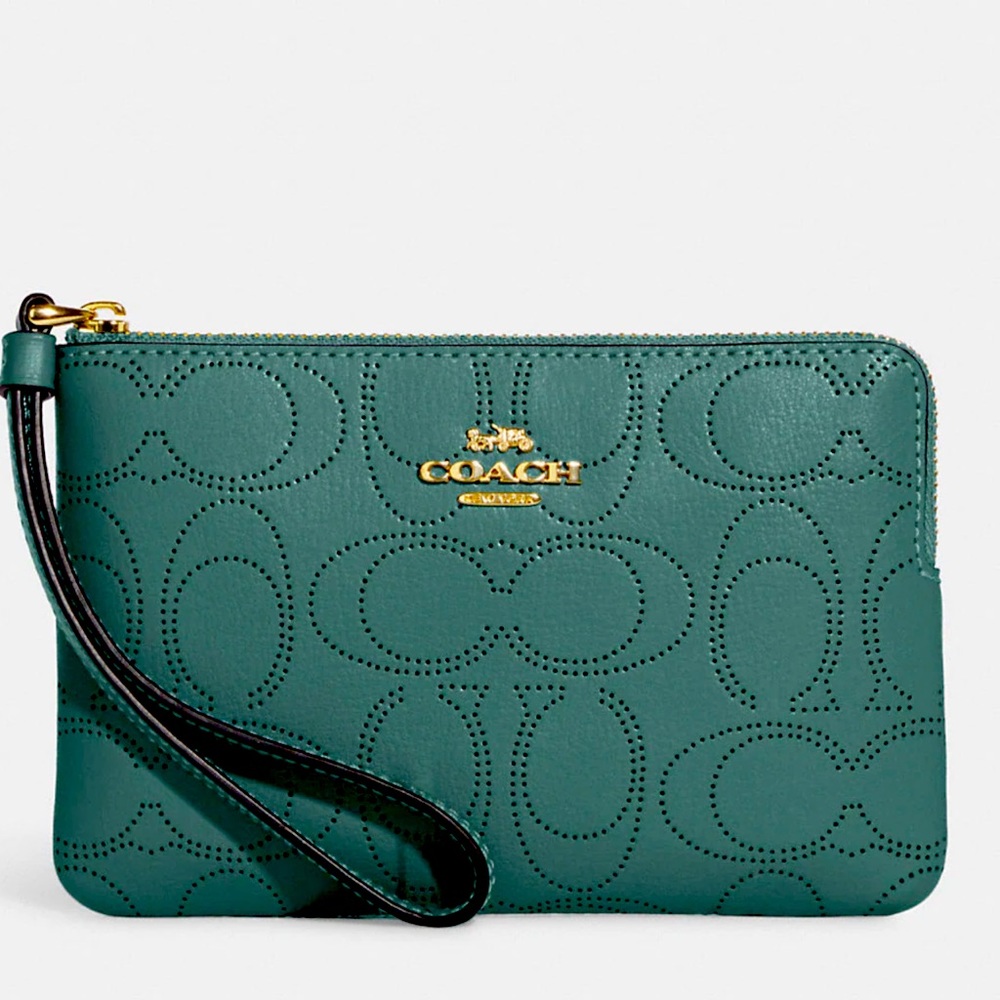 NEW AUTHENTIC COACH CORNER ZIP WRISTLET IN SIGNATURE LEATHER NEW COACH COLOR/ITM